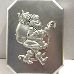 Festive Silver Tone 3D Santa Holiday Candy Cookie Storage Tin